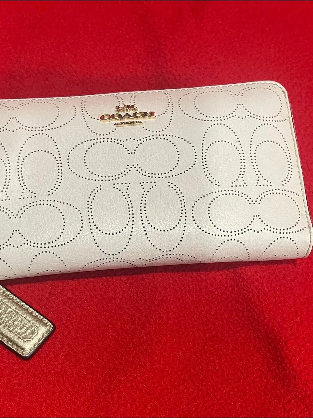 Coach Long Perforated Signature Zip Around Wristlet